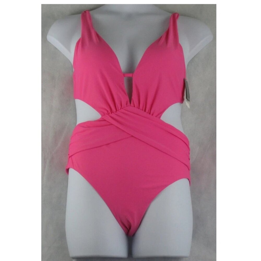 NWT Bar III Women's Draped Monokini One-Piece Swimsuit, Candy Kiss Pink